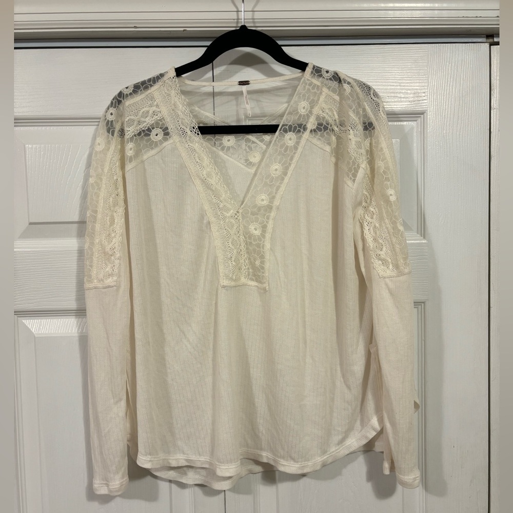 Free People long sleeve T-shirt with lace detail
